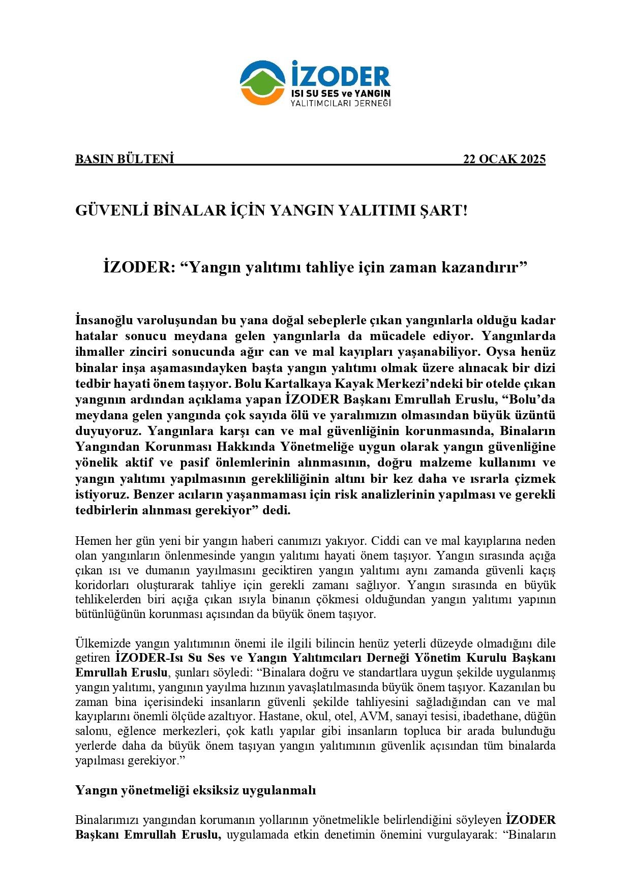 İZODER Yangın Yalıtımı Bülteni