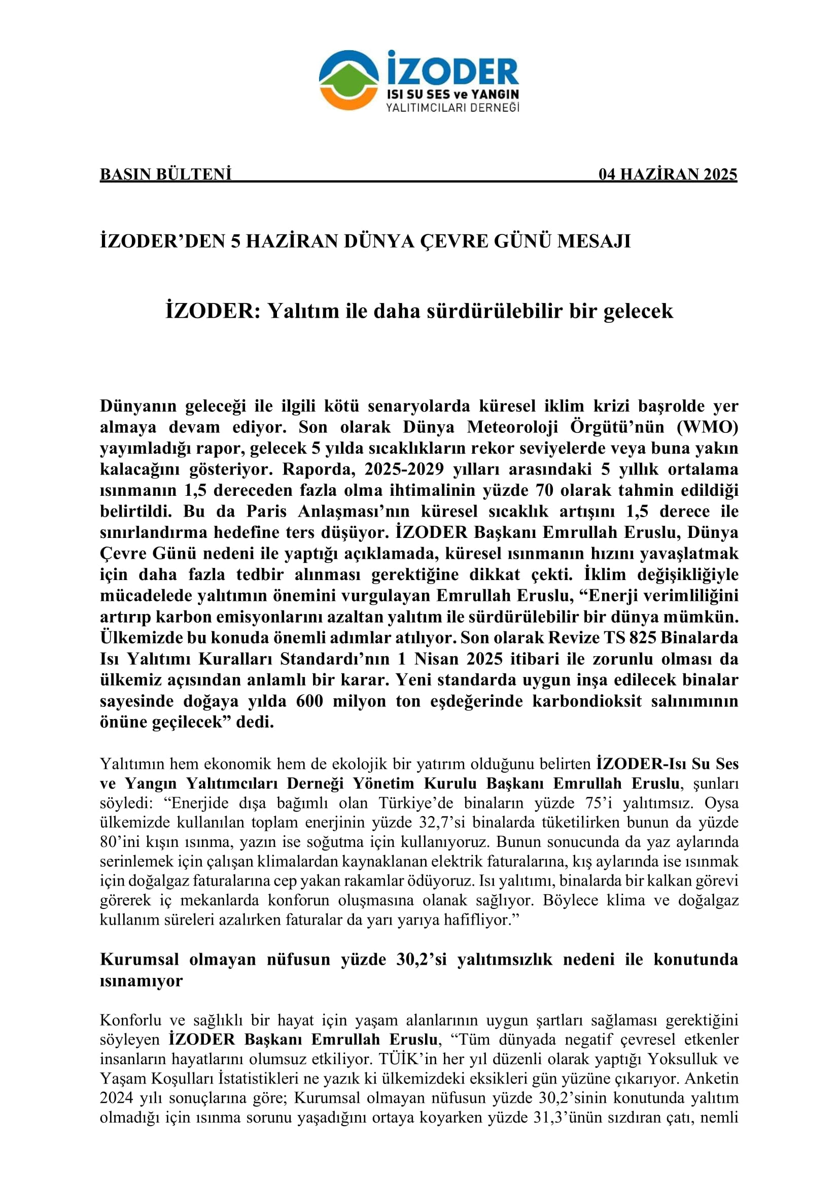 İZODER Dünya Çevre Günü Mesajı