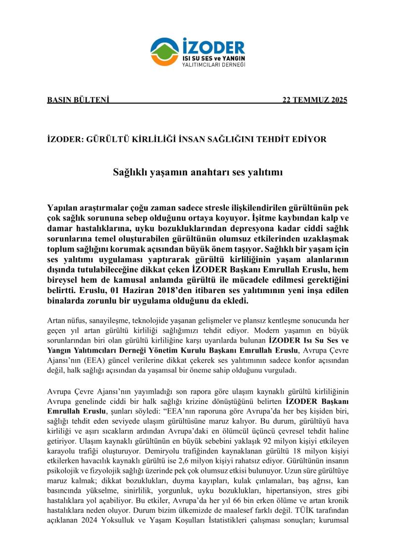 Ses Yalıtımı Basın Bülteni