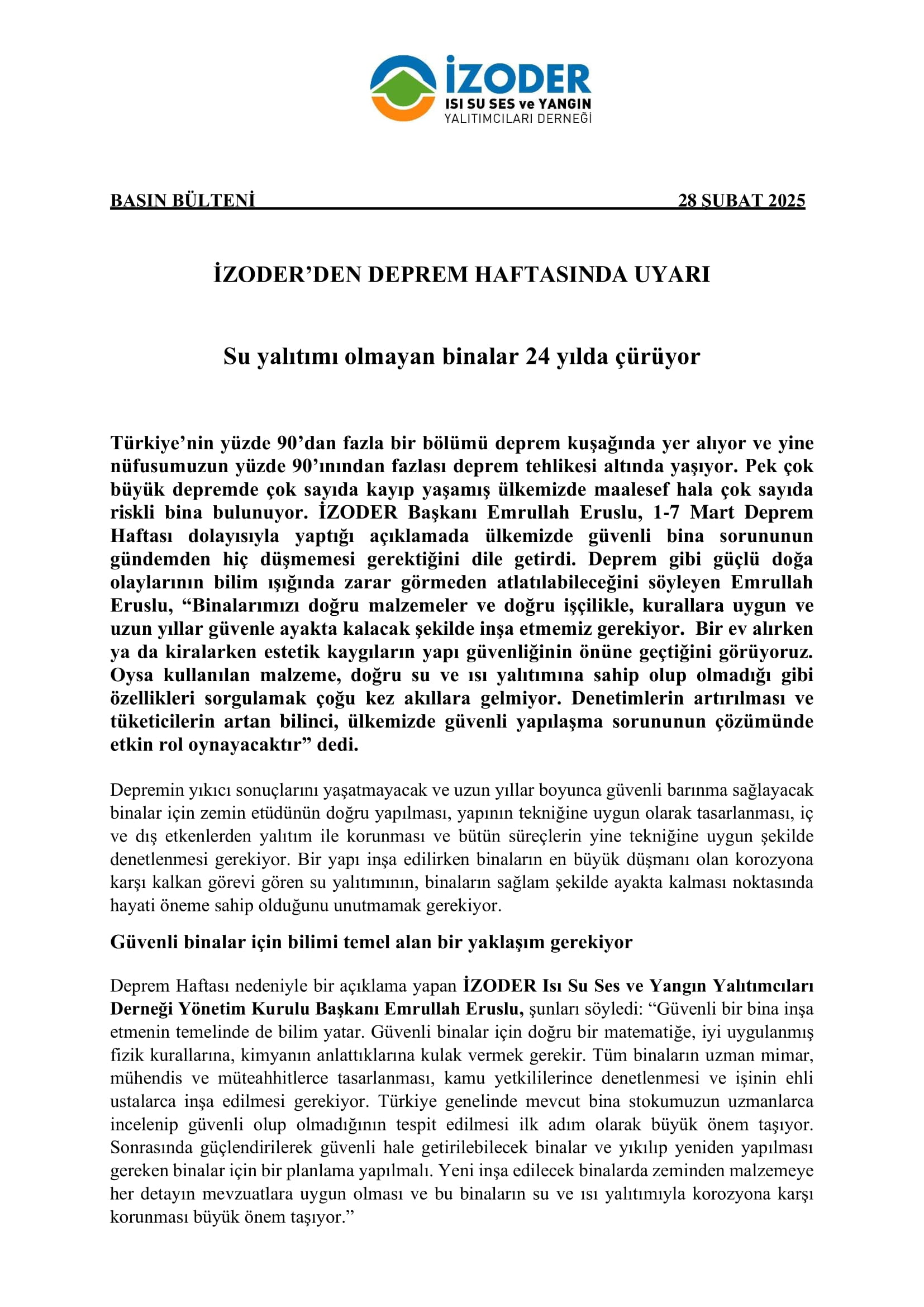 Deprem Haftası Bülteni - 28 Şubat