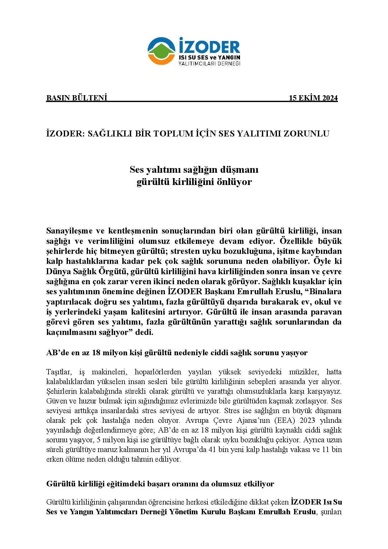 Ses Yalıtımı Bülteni